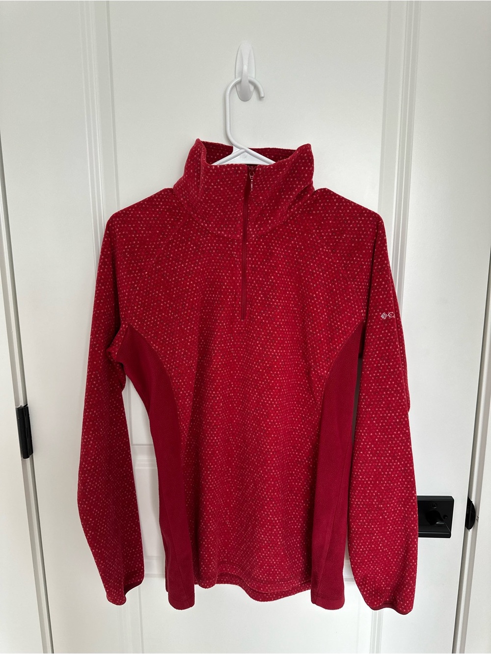 Columbia Red Half-Zip Fleece with Subtle Dot Pattern